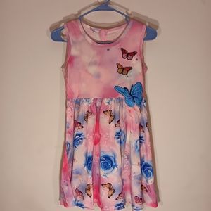 NWT Girls Dress Rose Flower Print Butterfly Embroidery Purple Size 9-10 Years